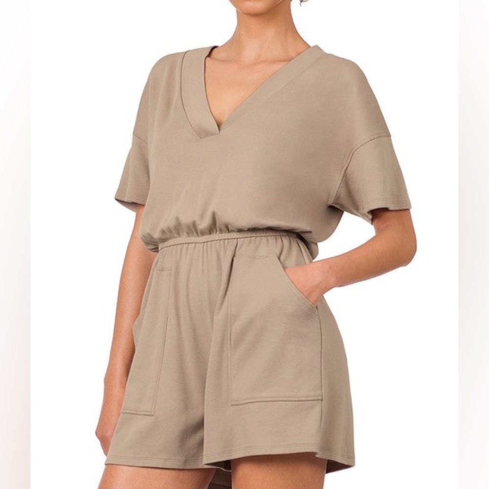 Zenana Drop Shoulder V-Neck Romper